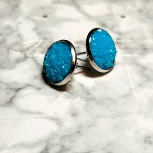 Turqoise Blue Druzy Stud Earrings